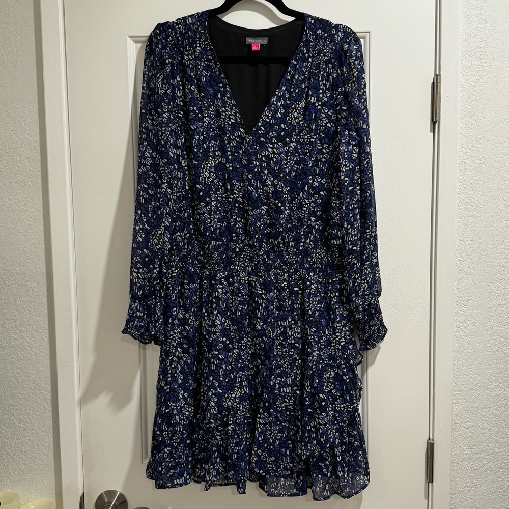 Vince Camuto Blue and White Long Sleeve Dress